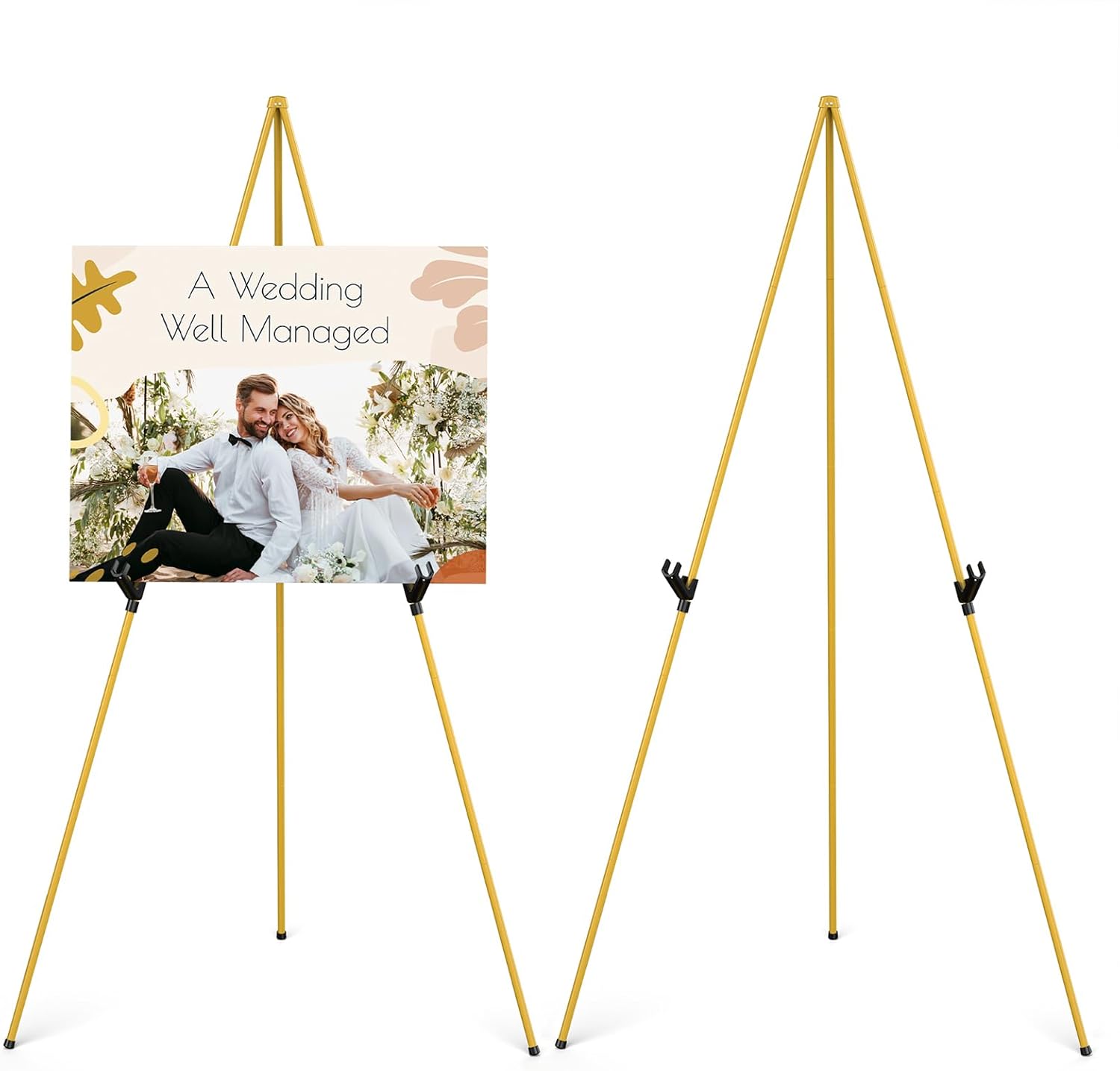 Display Artist Easel Stand - 63 Instant Tripod Collapsible Portable Floor Easel - Easy Folding Adjustable Art Poster Metal Stand for Display Show, Wedding, Painting - Gold
